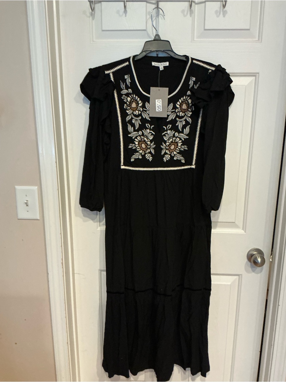 Black Embroidered Maxi Dress with Floral Yoke